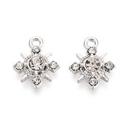 Платина Подвески из сплава с покрытием стойки и стразами, передача, без кадмия, без никеля и без свинца, платина, 14.8x12x3.4~3.8 мм, отверстие : 1.6 мм
