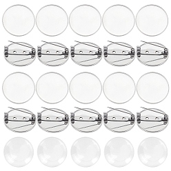 Нержавеющая Сталь Цвет Наборы для изготовления брошей своими руками, в том числе 304 брошь из нержавеющей стали с кабошоном, Кабошоны из стекла, цвет нержавеющей стали, 26.5 мм, 20 шт