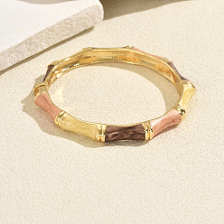 Coconut Brown Vintage Zinc Alloy Enamel Bamboo Hinged Cuff Bangles for Women, Golden, Coconut Brown, Inner Diameter: 2.36 inch(6cm)~2.76 inch(7cm)