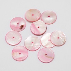 Pink Окрашенные натуральные бусины, Диск / плоские круглые, Heishi бусы, розовые, 20x2 мм, отверстие : 2 мм