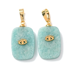 Амазонит Природные подвески амазонит, с латунной фурнитурой и 304 кабошонами из нержавеющей стали, золотые, прямоугольник с подвесками в виде глаз, 23~23.5x13~13.5x4~5 мм, отверстие : 7.5x4 мм