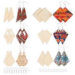 (52) Непрозрачная лаванда Наборы для изготовления серег из незавершенной деревянной подвески своими руками, с железными прыгунами и крючками для сережек, разнообразные, разноцветные, подвески: 49~63x18.5~50x1.2~1.5 мм, отверстие : 1.8~2 мм, 60 шт / коробка
