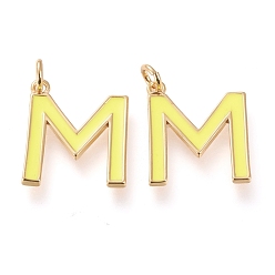 Letter M Латунь эмаль подвески, с целью перехода в кольце, долговечный, реальный 18 k позолоченный, letter.m, шампанское желтый, letter.m, м: 18x15x1.8 мм, прыжковые кольца: внутренний диаметр: 3 мм