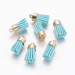Бирюза Подвески из замшевого шнура, с латунной фурнитурой , золотые, бирюзовые, 16~19x7 мм, отверстие : 1 мм