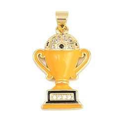 Другие Футбольные латунные подвески с микропаве из кубического циркония, с эмалью, золотые, трофей, 24.5x16x5 мм, отверстие : 4x3 мм