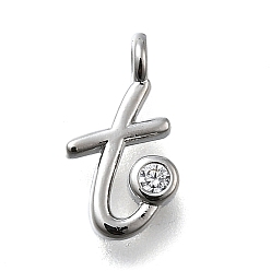 Letter T Латунные микро проложить кубического циркония подвески, письмо амулеты, стойки покрытие, долговечный, без кадмия и без свинца, Письмо T, 13x7x2 мм, отверстие : 1.6 мм