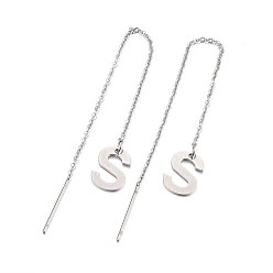 Letter S Tarnish Resistant 304 Stainless Steel Stud Earrings, Hypoallergenic Earrings, Ear Threads, Alphabet, Letter.S, 107~112x1mm, Pin: 15x0.7mm, letter: 11x8.5x0.5mm