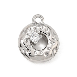 Platinum Brass Micro Pave Clear Cubic Zirconia Charms, Donut Charms, Platinum, 12x10x4mm, Hole: 1.2mm