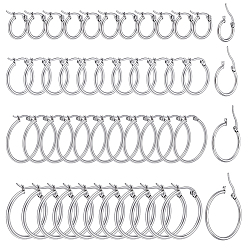 Stainless Steel Color 304 Stainless Steel Hypoallerg Hoop Earrings, Ring, Stainless Steel Color, 12 Gauge, 14~31x2mm, Pin: 0.7~1.3x0.68mm, 6 pairs/style, 4 styles