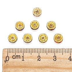 Mixed Color Brass Rhinestone Spacer Beads, Grade A, Straight Flange, Golden Metal Color, Rondelle, Mixed Color, 6x3mm, Hole: 1mm