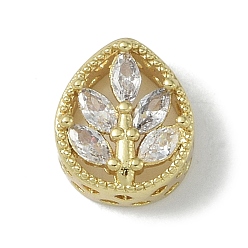 Настоящее золото 18K Стойки обшивки латунь микро проложить кубического циркония бусы, долговечный, без свинца и без кадмия, слеза с листом, реальный 18 k позолоченный, 11.5x9.5x6.5 мм, отверстие : 2.5 мм