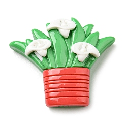 Красный Непрозрачные кабошоны из смолы, растения в цветочных горшках, красные, 20x23.5x7 мм