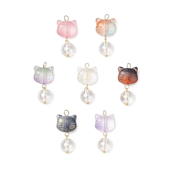 Золотой 7 шт 7 цвета стеклянные подвески, кошка, с гальваническим прозрачным стеклом и 304 петлей из нержавеющей стали, золотые, 31.5x14x10 мм, отверстие : 3 мм, 1 шт / цвет