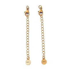 Antique Golden 925 Sterling Silver Chain Extenders, with Lobster Claw Clasps & Charms, Flat Round, Antique Golden, 63x2.5mm, Hole: 2.4mm
