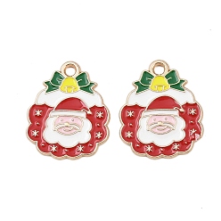 Santa Claus Рождественские эмали сплава подвески, золотой свет, Дед Мороз, 22x18x1.5 мм, отверстие : 2 мм