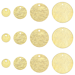 Real 24K Gold Plated 76Pcs 4 Sizes Brass Charms, Flat Round, Real 24K Gold Plated, 6~20x0.5~1mm, Hole: 1.2~1.4mm