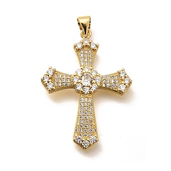 Настоящее золото 18K Стойка металлическая латунная микропрофилированная кубическая циркония подвески, долговечный, без свинца и без кадмия, крест прелести, реальный 18 k позолоченный, 34x25x5 мм, отверстие : 5x3 мм