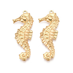 Настоящее золото 18K 304 подвески из нержавеющей стали в виде морских коньков, ионное покрытие (ip), реальный 18 k позолоченный, 46x18x3.5 мм, отверстие : 1.6 мм