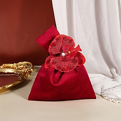 (123L) Белый крем непрозрачный блеск Бархатные чехлы, с искусственным цветком, мешки для подарков на рождество, огнеупорный кирпич, 16x14 см