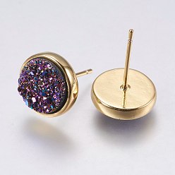 Разноцветный Серебристые серьги, с латунной найти, плоско-круглые, красочный, 9.5x16~16.5 мм , штифт: 0.8 мм