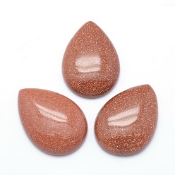 Камень с Пылевым Золотом Синтетические голдстоуновские кабошоны, капля, 34~35x24~25x6.5~7 мм