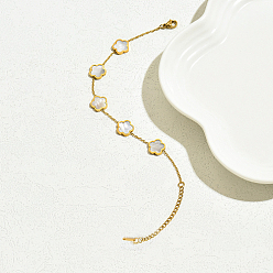 Настоящее золото 18K 201 Браслеты из нержавеющей стали с застежкой-карабином, браслет из ракушек с цветочным звеном для женщин, реальный 18 k позолоченный, 6-3/4 дюйм (17 см)