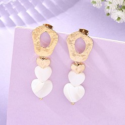 Golden Messing baumeln Ohrstecker, Herz, mit natürlichen Muschelperlen, golden, 48x14.5 mm