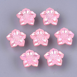 Pink Непрозрачный, как пластиковые кнопки хвостовика, жемчужные, цветок, розовые, 16.5x17x9 мм, Отверстие : 3 мм , около 1150 шт / 500 г
