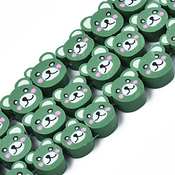Sea Green Handmade Polymer Clay Bead Strands, Bear Head, Sea Green, 8.5~11.5x9~11x4.5~7mm, Hole: 1.6mm, about 40pcs/strand, 14.76 inch~15.35 inch(37.5~39cm)