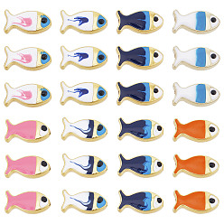 (52) Непрозрачная лаванда 32шт 8 цвета эмалированные бусины из эмалированного сплава, без кадмия и без свинца, рыба, золотой свет, разноцветные, 17x8x4.5~5.5 мм, отверстие : 1.8 мм, 4 шт / цвет