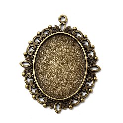 Античная Бронза Большие старинные тибетском стиле настройки сплава подвеска кабошон, чашки безель с краями, без кадмия, без никеля и без свинца, античная бронза, овальный поднос: 30x40 мм, 61x48x2.5 мм, отверстие: 3 мм, около 86 шт / кг