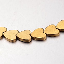 с Золотистым Покрытием Гальванизировать немагнитных синтетический гематит нитей бисера, сердце, с золотым покрытием, 10x10x2 мм, отверстие : 1 мм, около 47 шт / нитка, 15.7 дюйм