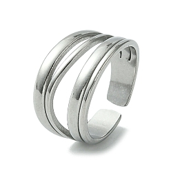 Couleur Acier Inoxydable Bague ouverte en acier inoxydable anti-ternissement, bague creuse multi lignes, couleur inox, diamètre intérieur: 304 mm