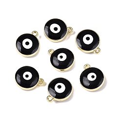 Black Alloy Pendants, with Enamel, Flat Round with Evil Eye, Black, 18x14.5x8mm, Hole: 1.8mm