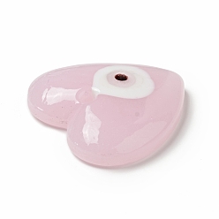 Pearl Pink Handmade Evil Eye Lampwork Pendants, Heart Charms, Pearl Pink, 35x35x8.5mm, Hole: 3mm
