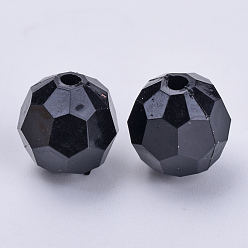 Black Transparent Acrylic Beads, Faceted, Round, Black, 16x15.5mm, Hole: 2.4mm, about 233pcs/500g