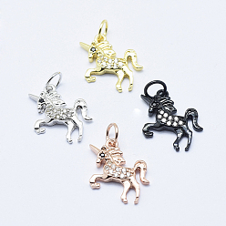 (52) Непрозрачная лаванда Латунные микро проложить кубического циркония подвески, без кадмия, без никеля и без свинца, единорог, разноцветные, 15x15x2.5 мм, отверстие : 3 мм