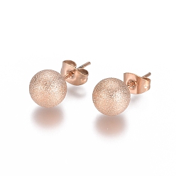 Розовое Золото Ионное покрытие (ip) 304 серьги-гвоздики из нержавеющей стали, мяч серьги, , со спиной серьги, розовое золото , 19x8 мм, штифты : 0.8 мм