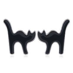 Cat Shape Серьги-гвоздики из сплава с эмалью на тему Хэллоуина, чёрные, форма кошки, 20 мм