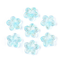Голубой Выпечка расписные прозрачные стеклянные бусины, 5-лепестков цветка, с блеском порошок, голубой, 12~12.5x12.5~13x3.5~4 мм, отверстие : 1.2~1.4 мм, Около 1695 шт / 1000 г