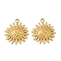 Real 18K Gold Plated 304 Stainless Steel Pendants, Hammered Sun Charms, Ion Plating(IP), Real 18K Gold Plated, 22x19.5x3mm, Hole: 1.7mm