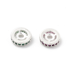 Серебро Латунные микро проложить кубического циркония бусы, долговечный, стойки покрытие, плоско-круглые, серебряные, 10x2.5 мм, отверстие : 2.2 мм