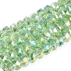 Светло-зеленый Гальванизируйте прозрачное стекло бисер нитей, рондель, граненые, с покрытием AB цвета, светло-зеленый, 7.5~8x4.5~5.5 мм, отверстие : 1.2~1.4 мм, около 34~37 шт / нитка, 7.09~7.28 дюйм (18~18.5 см)