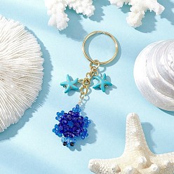 Полуночно-синий Стеклянные и синтетические бирюзовые брелки в виде черепахи, темно-синий, 88.5 мм