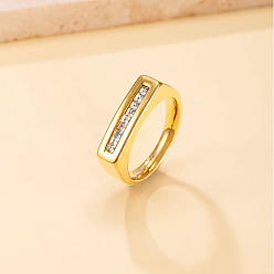 Золотой 304 Кольца из нержавеющей стали с кристаллами и стразами, прямоугольные, золотые, размер США 7 (17.3 мм)