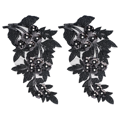 Черный 2шт. полиэстеровые декоративные аксессуары, цветок, с блестка, чёрные, 330x192~195x5 мм