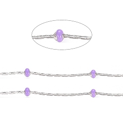 Лиловый Цепи из нержавеющей стали boston link, с эмалевыми бусинами и катушкой, долговечный, пайки, плоско-круглые, цвет нержавеющей стали, сирень, 1x1 мм, около 32.8 футов (10 м) / рулон