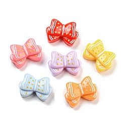 Mixed Color Opaque Resin Cabochons, Gold Dot Bowknot, Mixed Color, 9.5x13.5x5mm