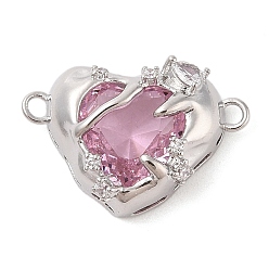 Бледно-Розовый Латунные подвески для стеклянных соединителей, сердечные ссылки, без кадмия, без никеля и без свинца, Реальная платина, розовый жемчуг, 17x25x8 мм, отверстие : 1.9 мм