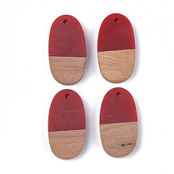 Коричневый Подвески из смолы и ореха, овальные, коричневые, 27.5x15x3.5~4.5 мм, отверстие : 1.8 мм